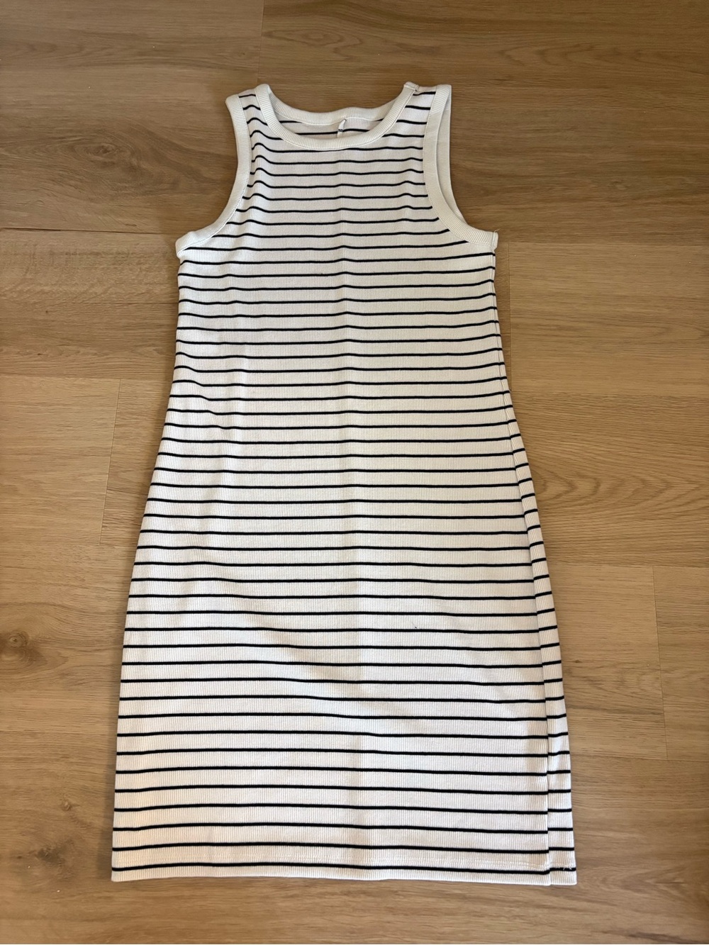 a new day White and Black Striped Sleeveless Tank Dress